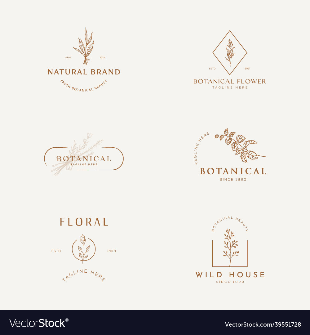 Botanical flower monoline logo template Royalty Free Vector