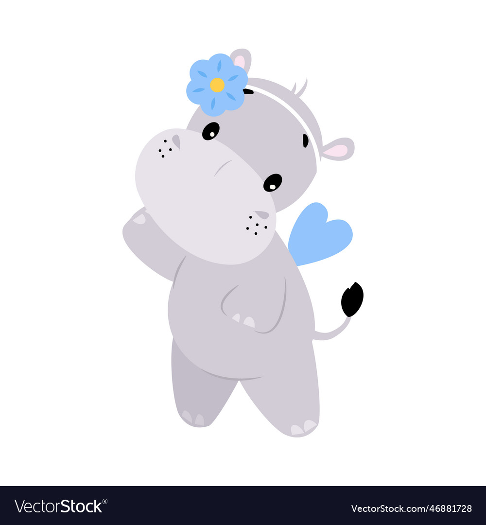 Cute hippo character with blue flower on head Vector Image