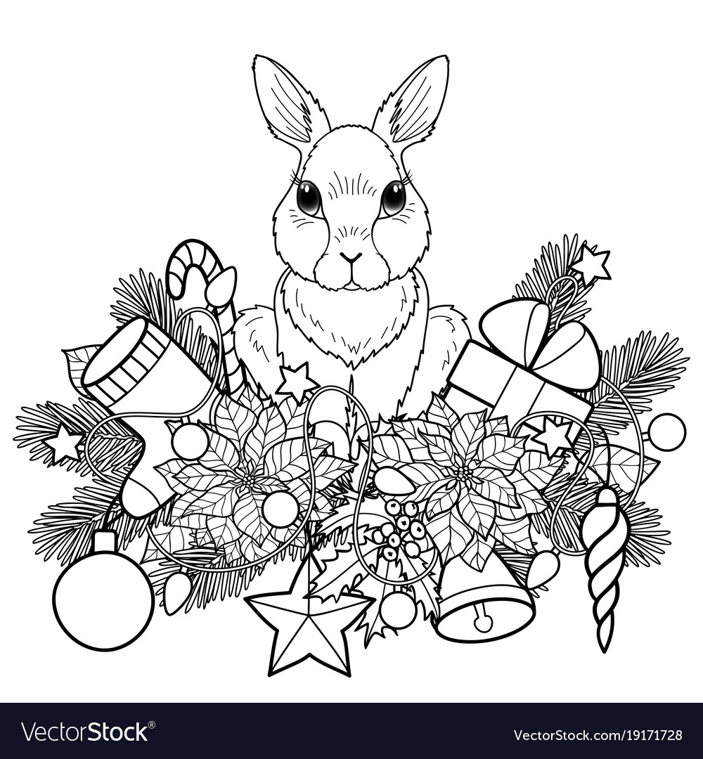 Winter holiday pattern with rabbit Royalty Free Vector Image