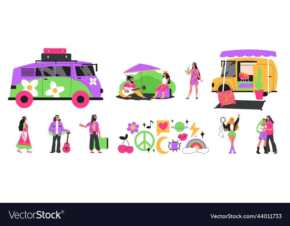 Hippie Icons Set Royalty Free Vector Image Vectorstock Hippie Icons Set Royalty Free Vector Image Vectorstock