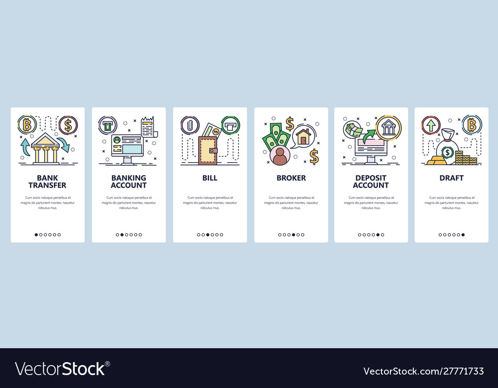 Mobile App Onboarding Screens Banking Icons Vector Image