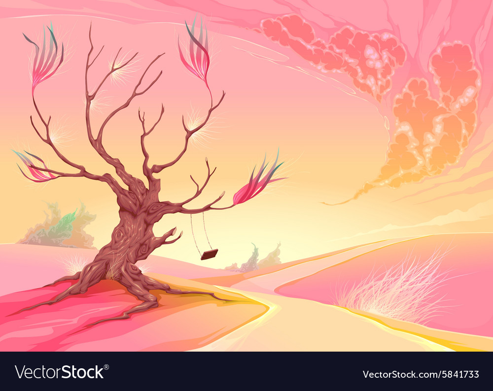 romantic landscape with tree
