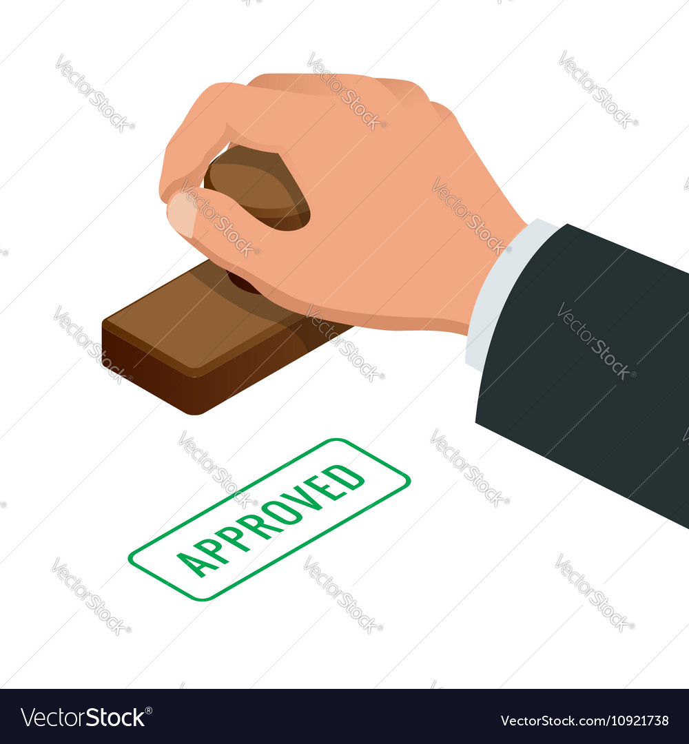 Hand of business man stamping approved word on a Vector Image