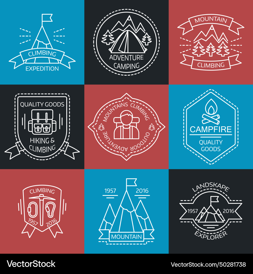 Mountain expeditions linear labels Royalty Free Vector Image
