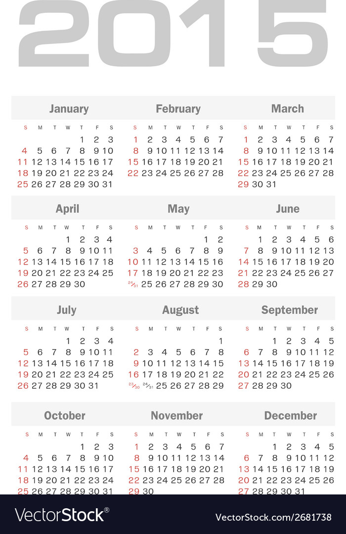 simple calendar for 2015 year royalty free vector image simple calendar 2015