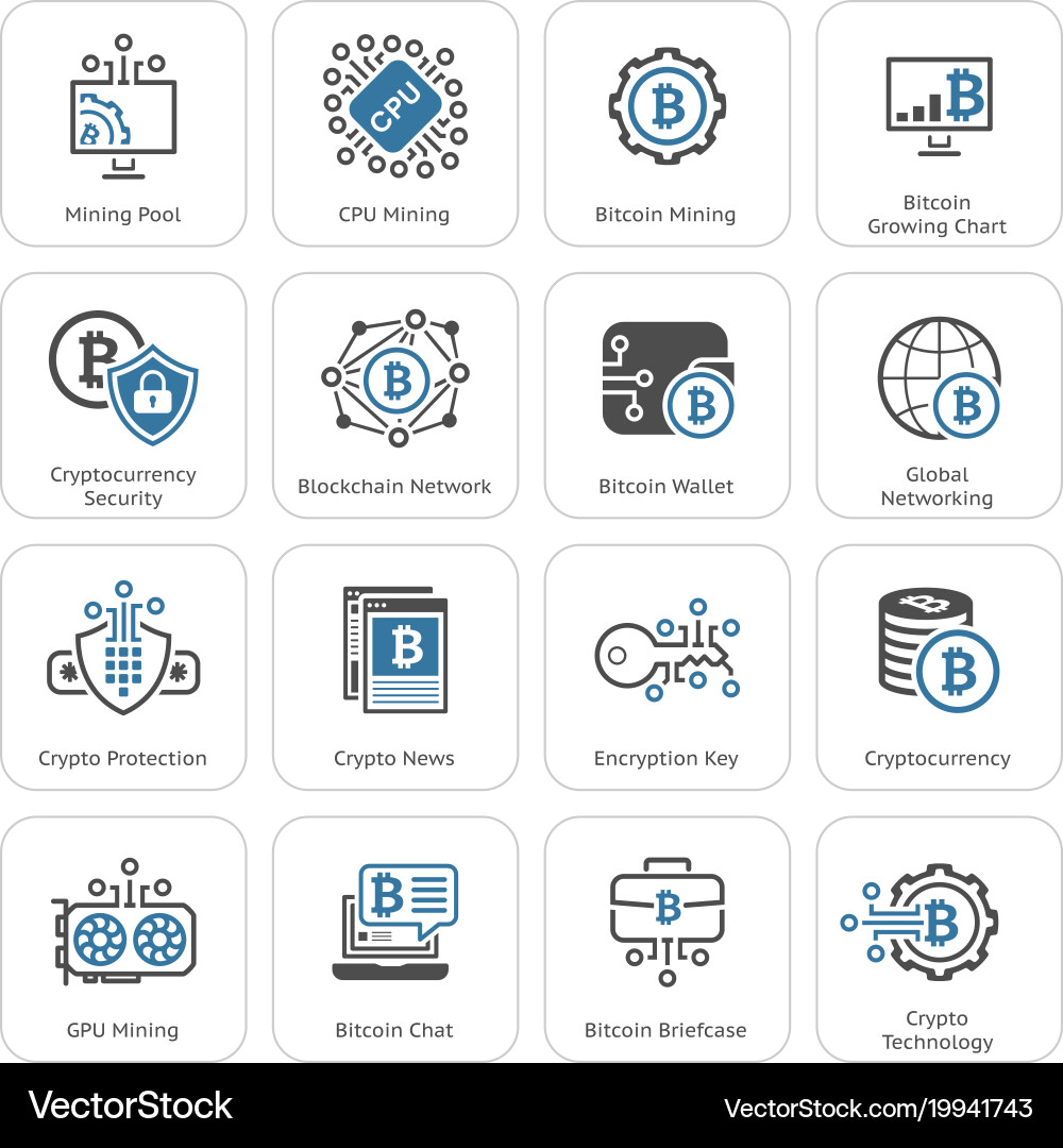 Bitcoin and blockchain cryptocurrency icons Vector Image