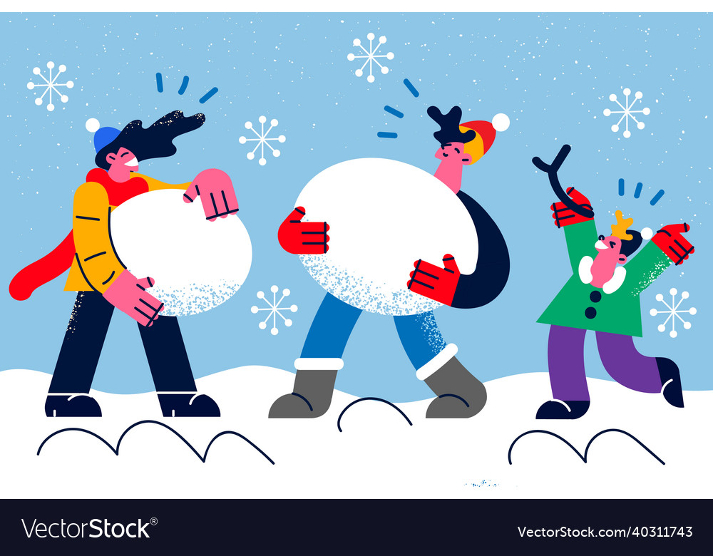 Happy family with child make snowman outdoor Vector Image