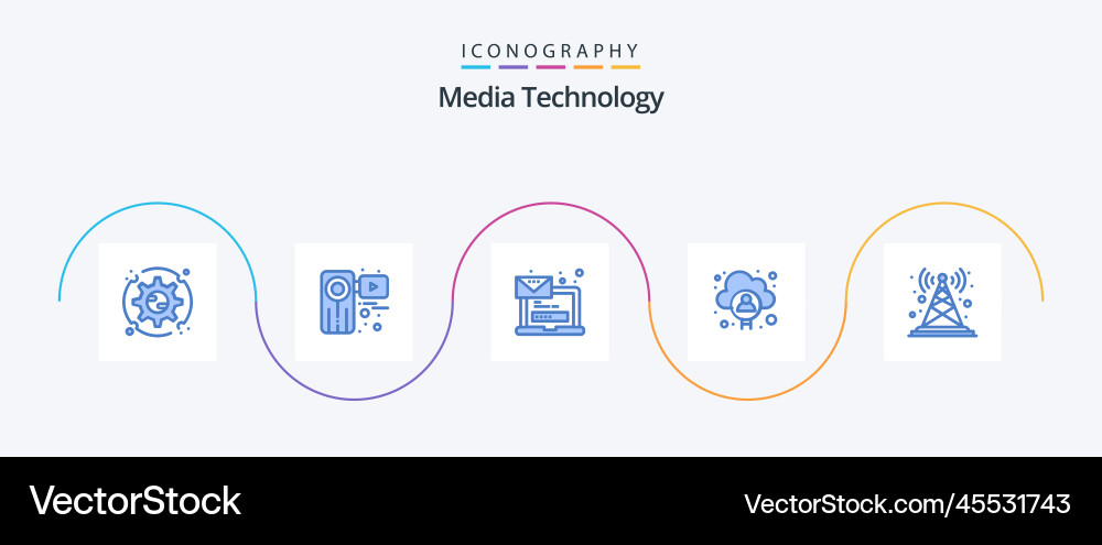 Media technology blue 5 icon pack including user Vector Image