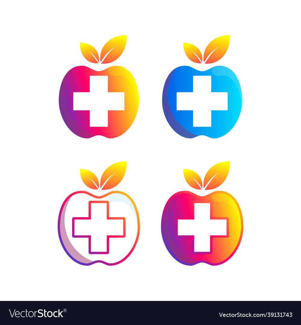 Set health apple logo gradient color Royalty Free Vector