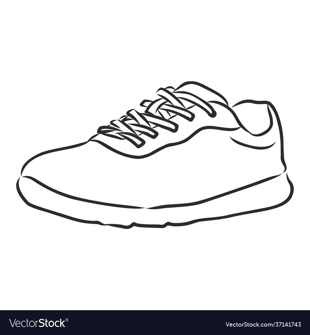 Sneakers outline drawing black lines sport Vector Image