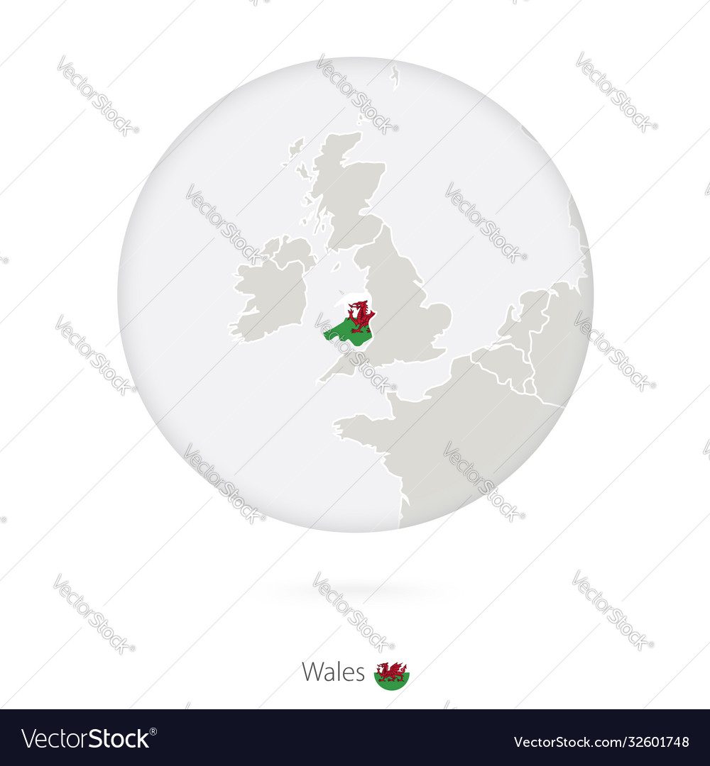 Map wales and national flag in a circle