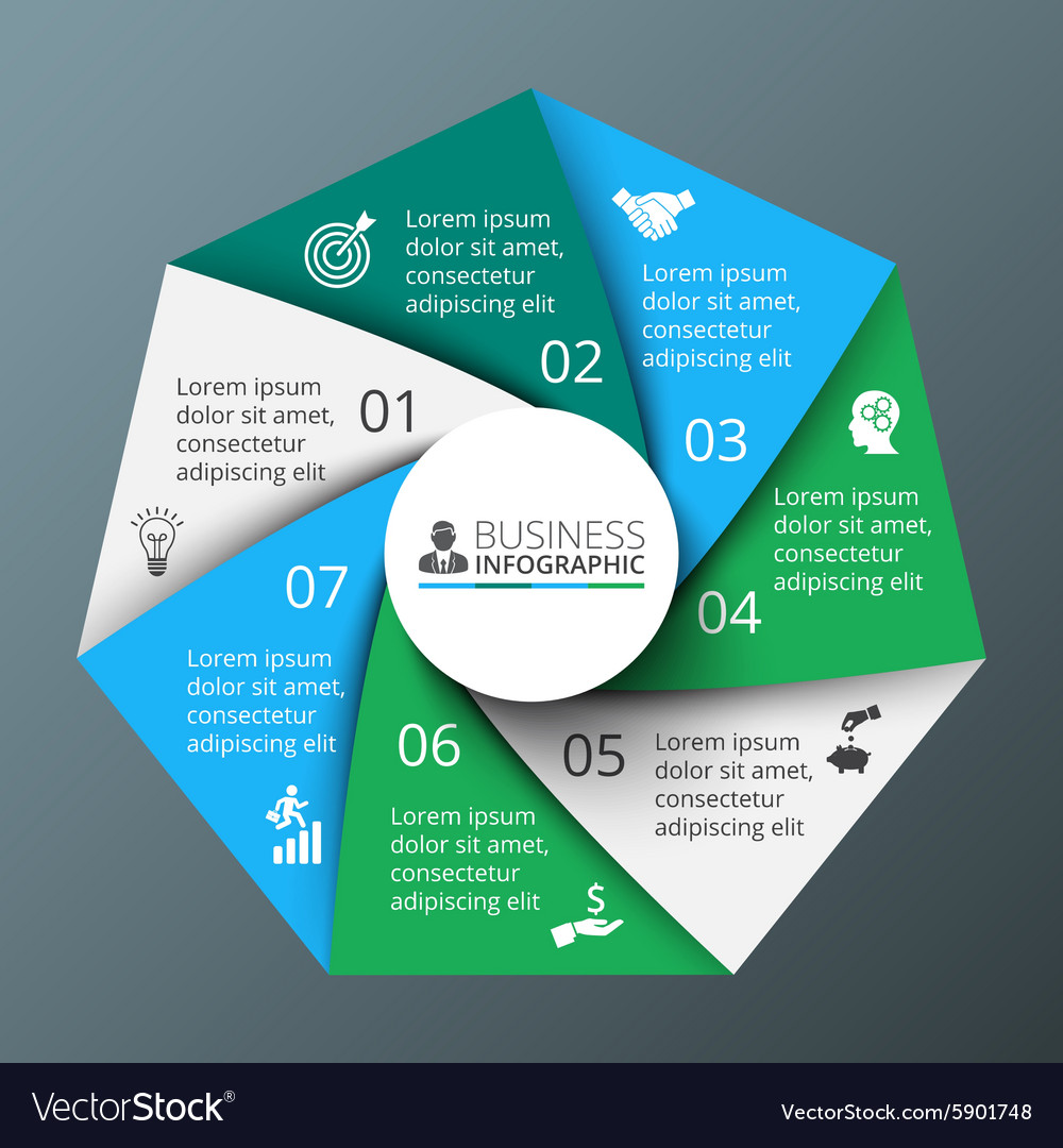 Spiral heptagon for infographic Royalty Free Vector Image