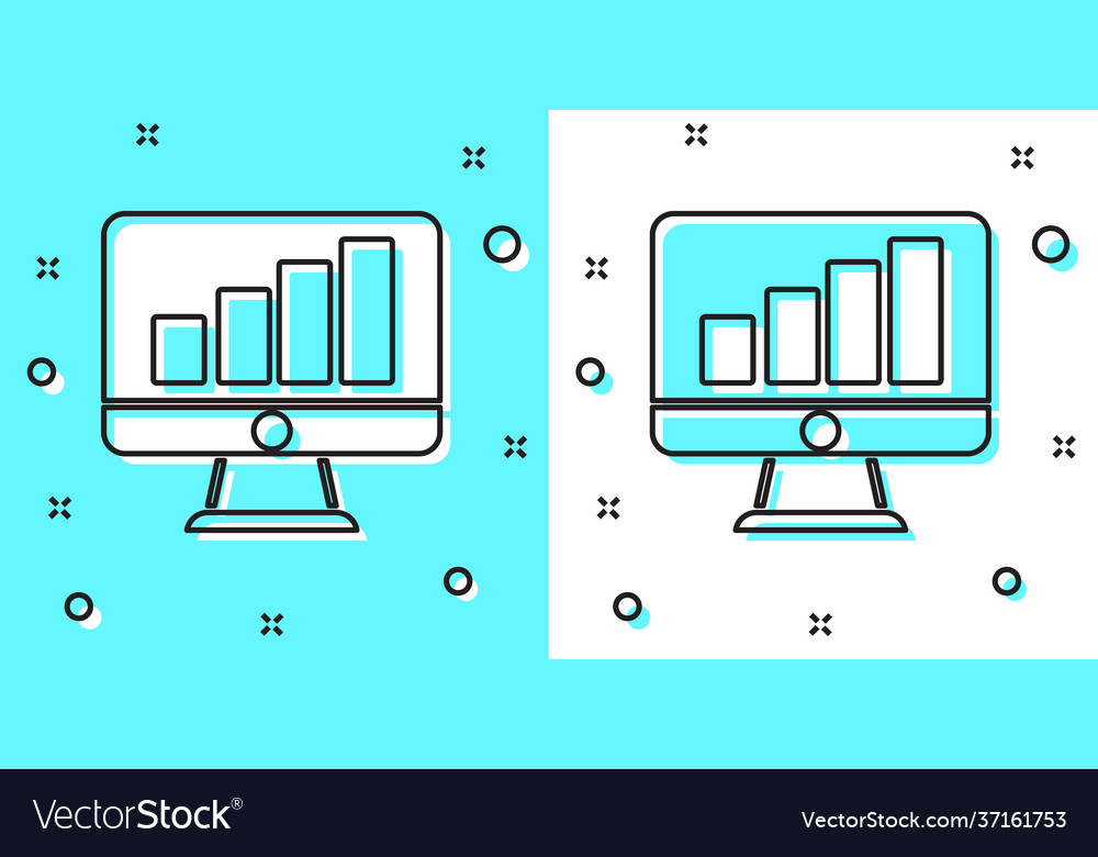 Black line computer monitor with graph chart icon Vector Image