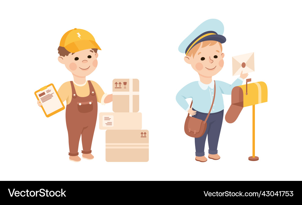 Little boy with parcels and envelopes representing