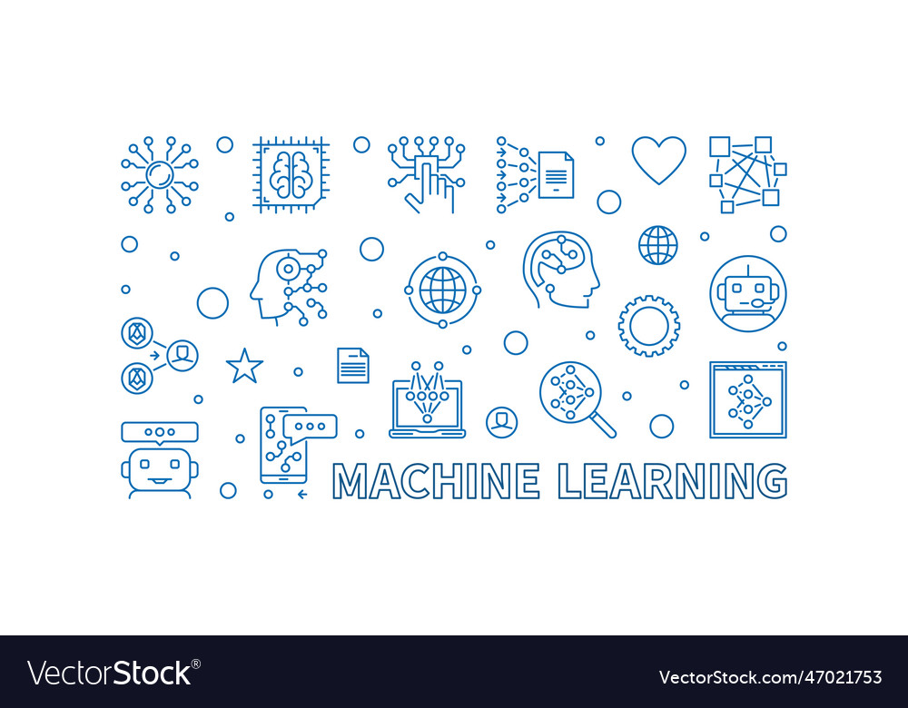 Machine learning line horizontal banner - ml Vector Image