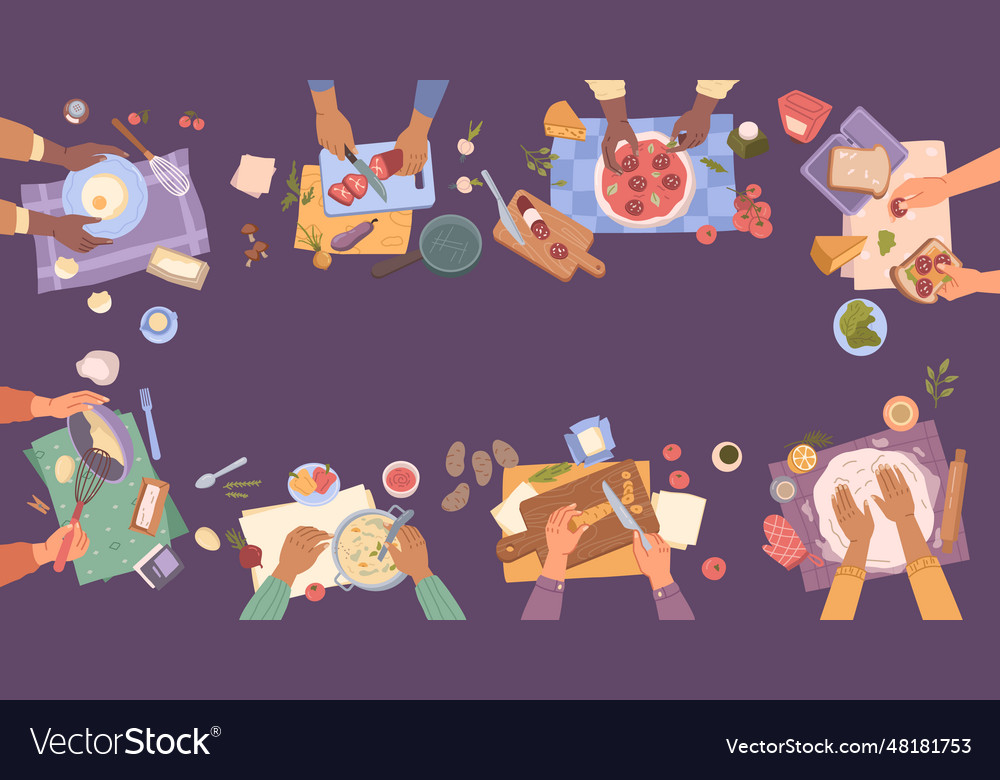 Preparing tasty dinner hands cooking food snack Vector Image