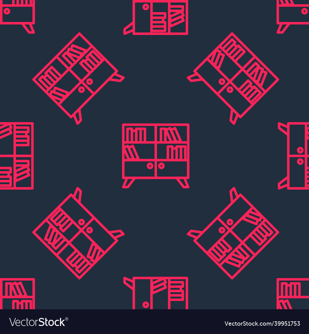 Red line library bookshelf icon isolated seamless Vector Image