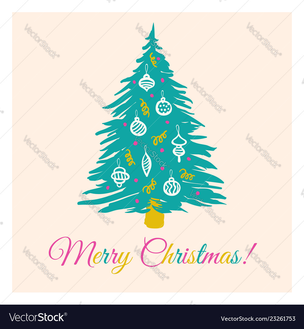 Retro card with christmas tree Royalty Free Vector Image