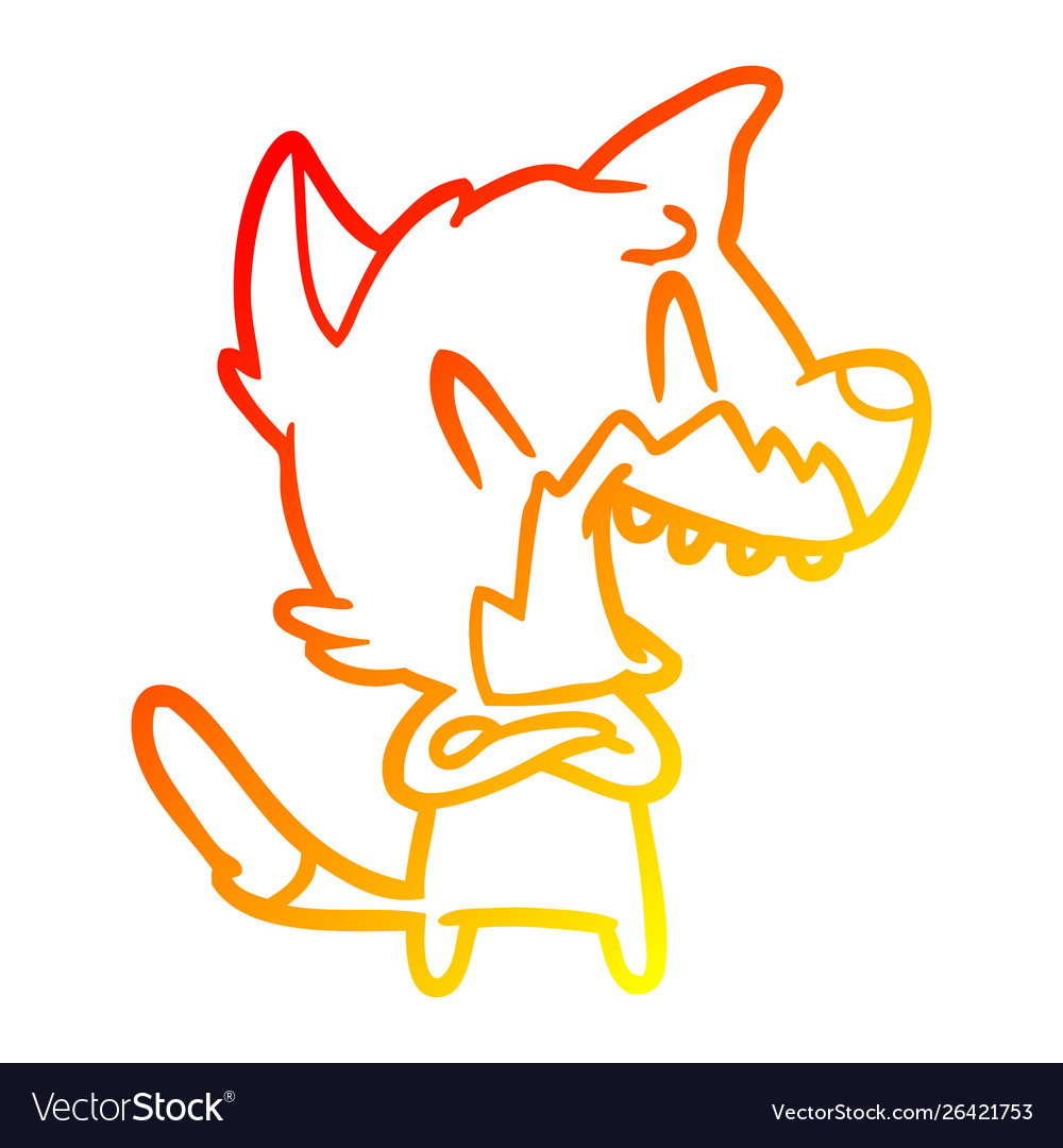 Warm gradient line drawing laughing fox cartoon Vector Image