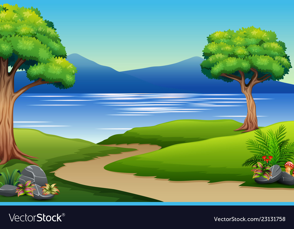 Nature landscape with river and mountain Vector Image