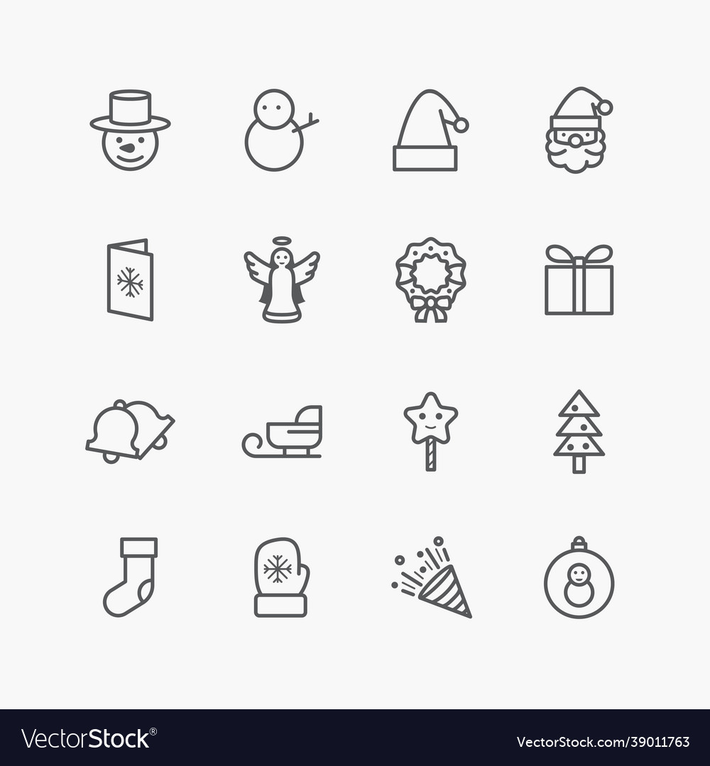 Collection christmas ornament icons on white vector image Collection christmas ornament icons on white