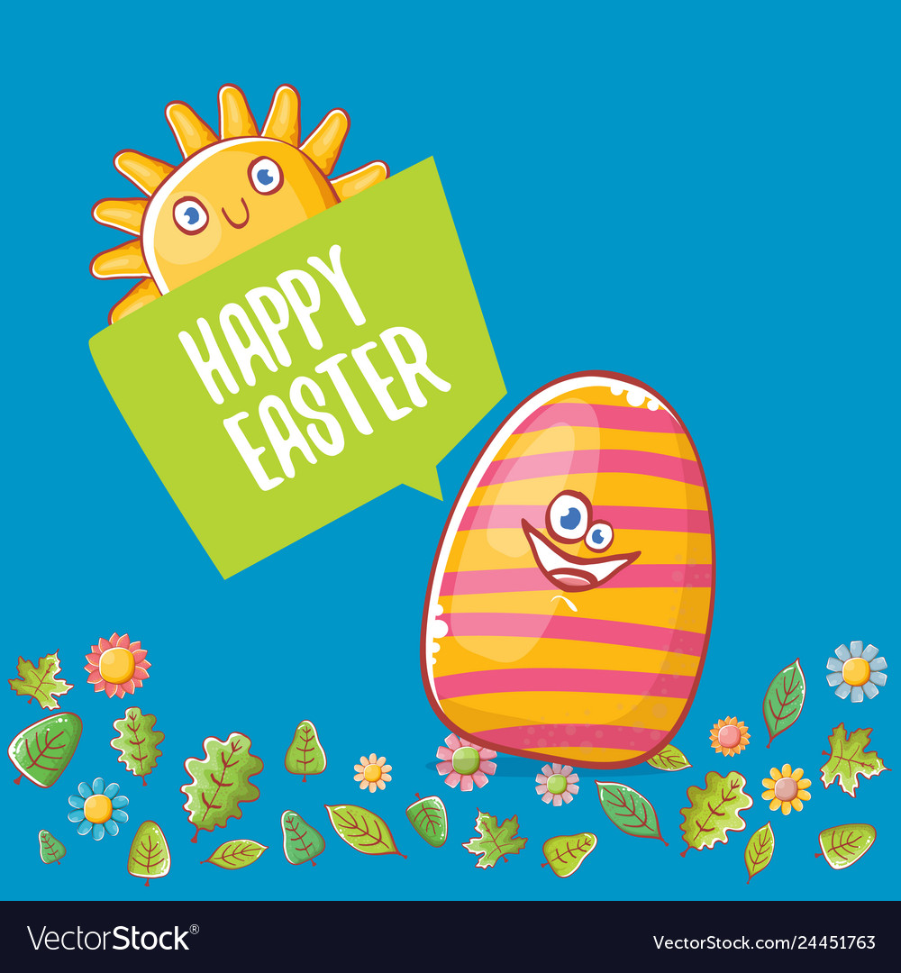 Happy easter cartoon greeting card with cute Vector Image