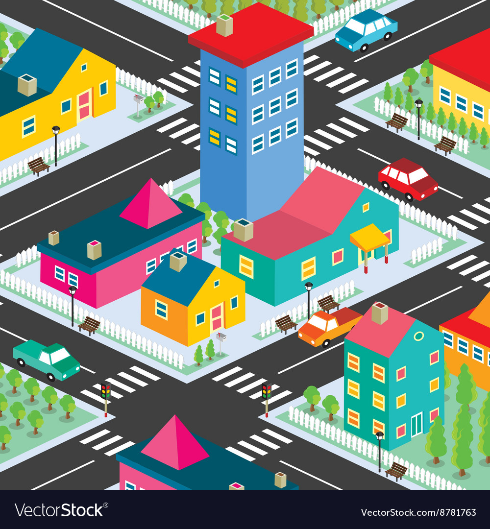 Isometric residential view cartoon theme Vector Image