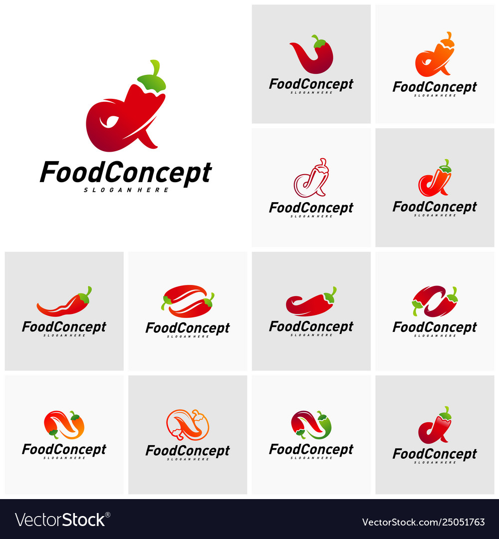 Set hot food logo concept red chili Royalty Free Vector