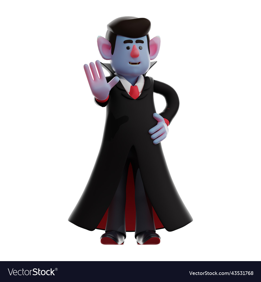 3d dracula vampire cartoon speaking making a stop Vector Image