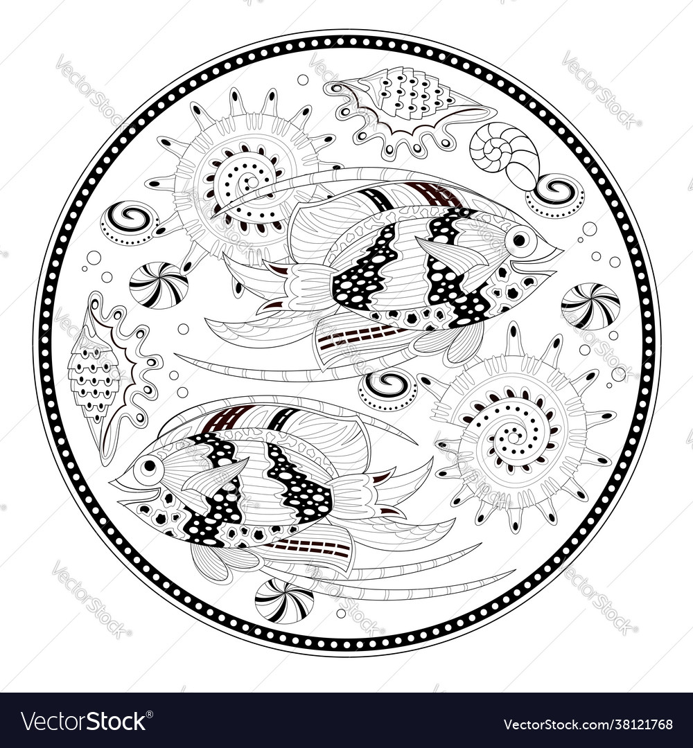 Beautiful round plate with maritime decoration Vector Image