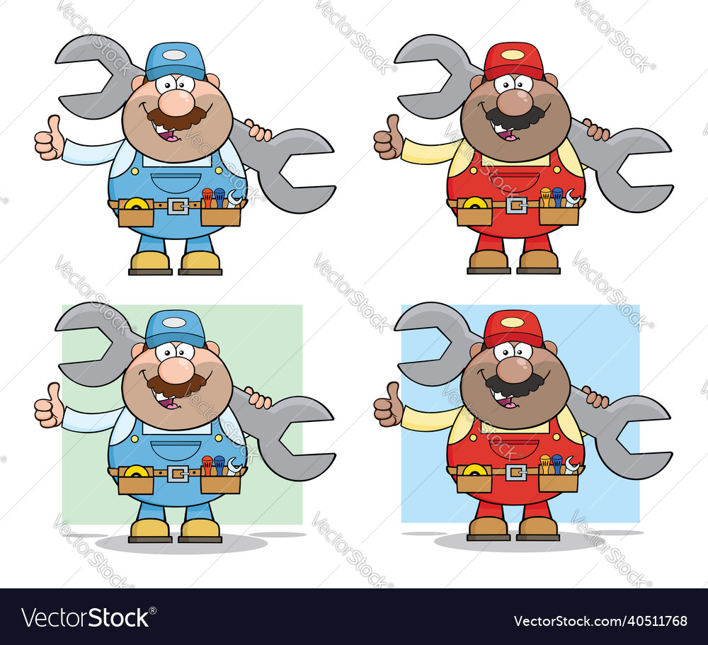 Mechanic cartoon character set 2 collection Vector Image Mechanic cartoon character set 2 collection Vector Image