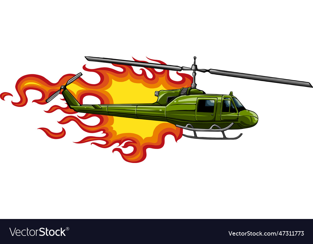 Combat helicopter crash flat style Royalty Free Vector Image