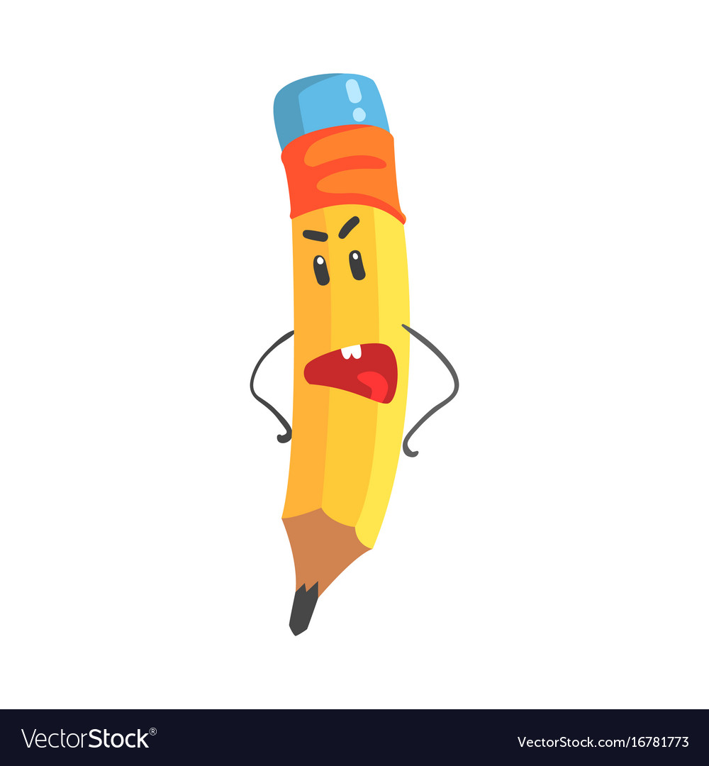 Cute annoyed cartoon yellow pencil character Vector Image