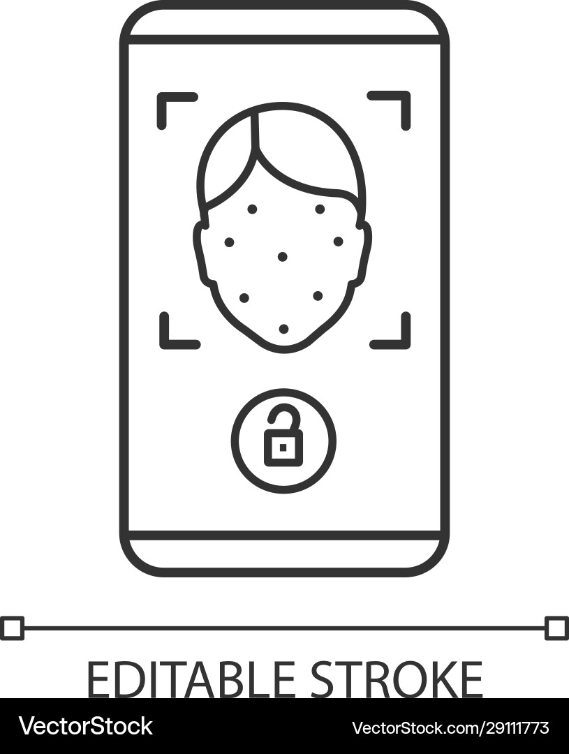 Face scan protection mobile application linear Vector Image