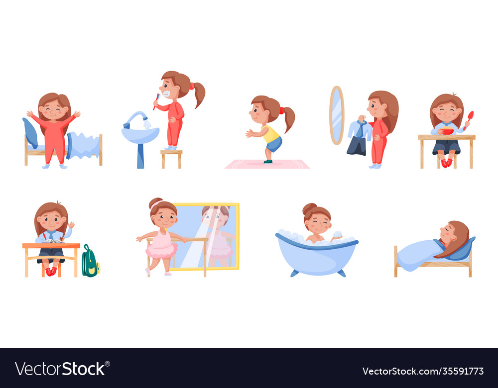 Happy child daily routine health and hygiene Vector Image