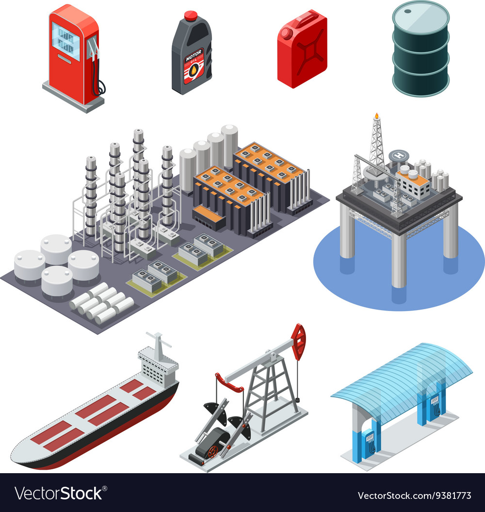 Oil industry isometric icons set Royalty Free Vector Image