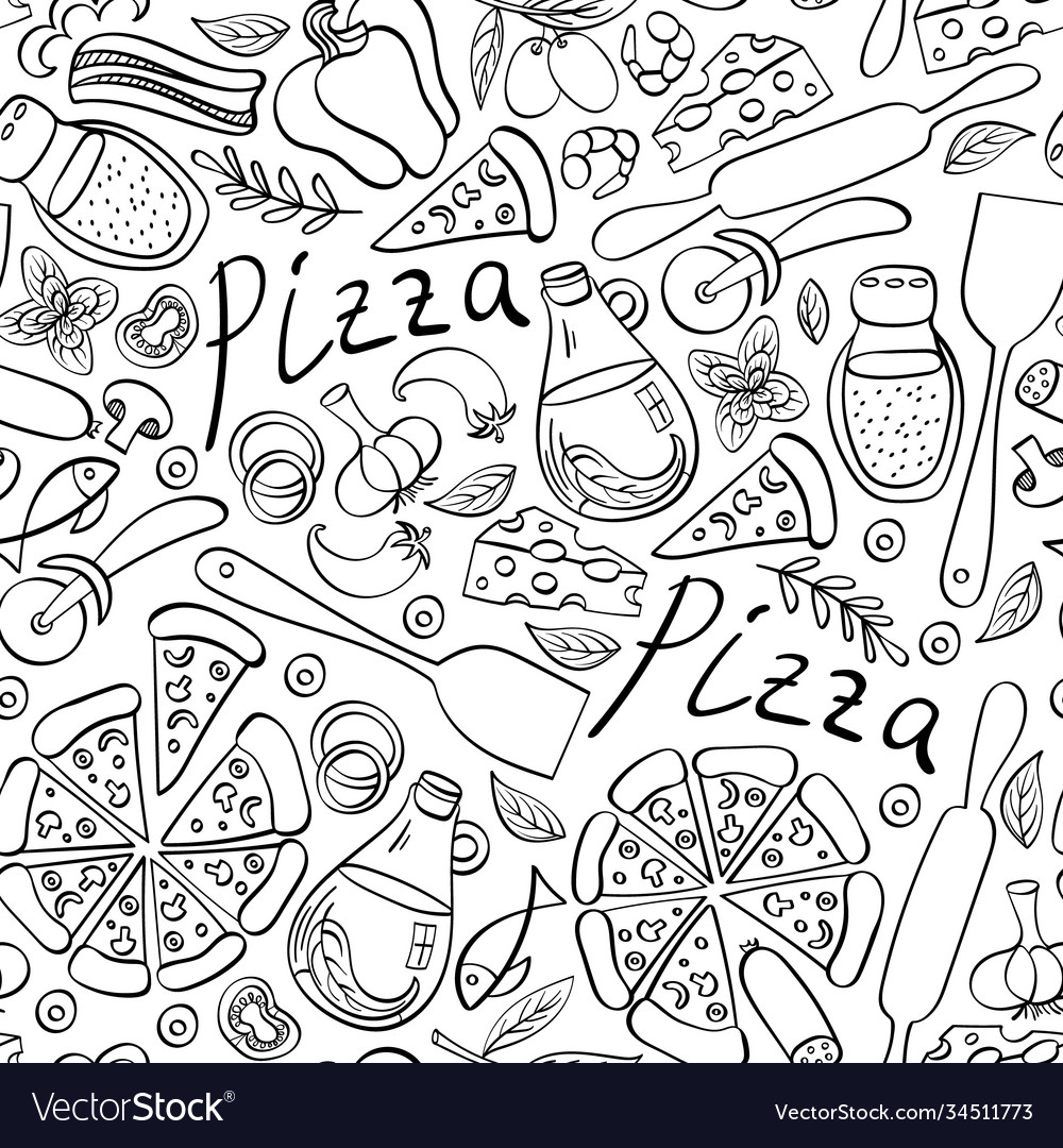 Pizza doodles seamless pattern