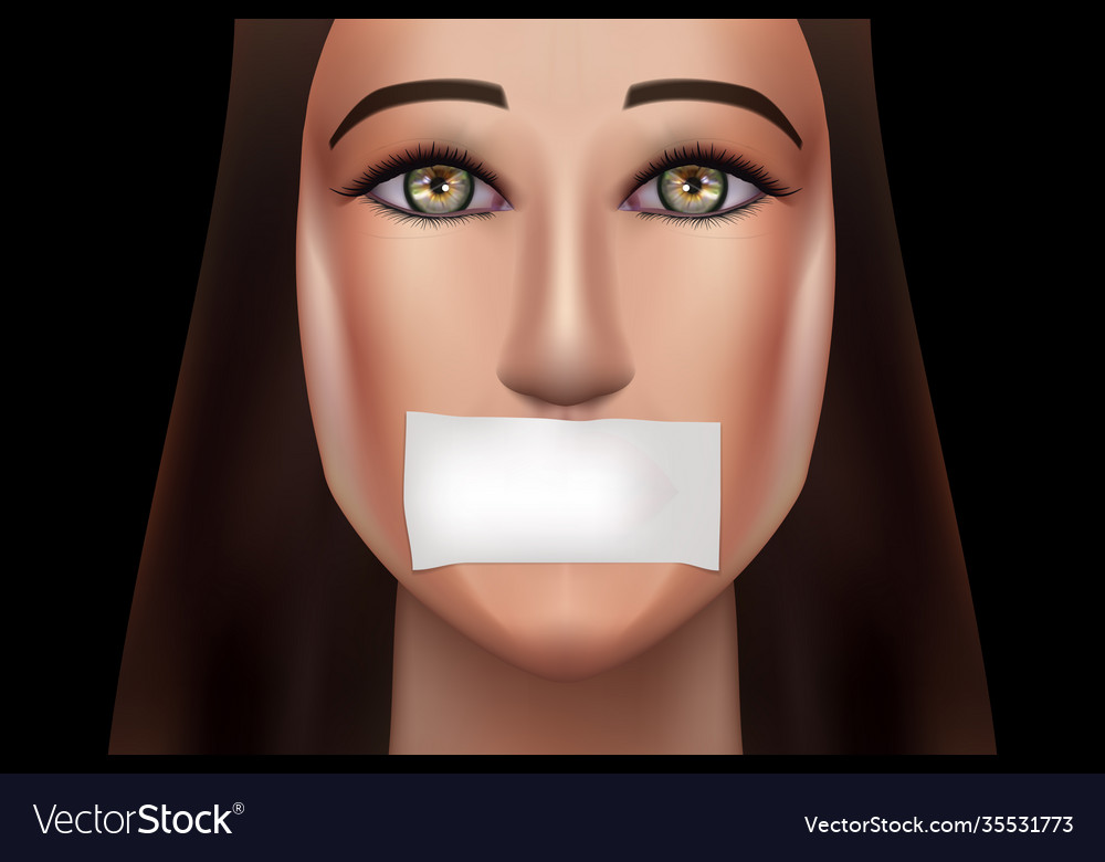 Young woman lips sealed with adhesive tape Vector Image