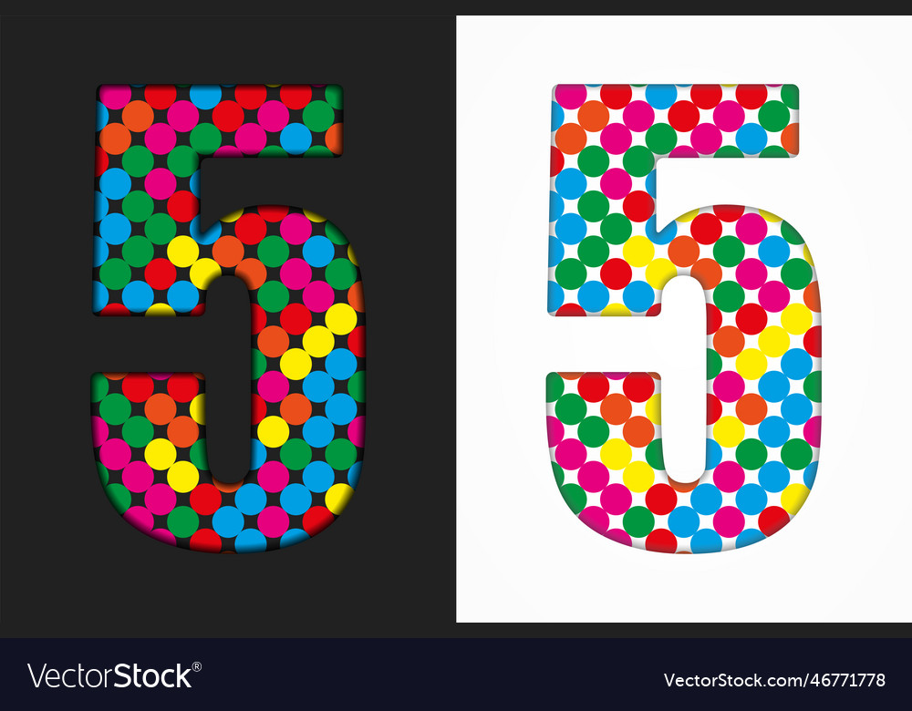 Bubble number - 5 glitter figure of colored dots Vector Image