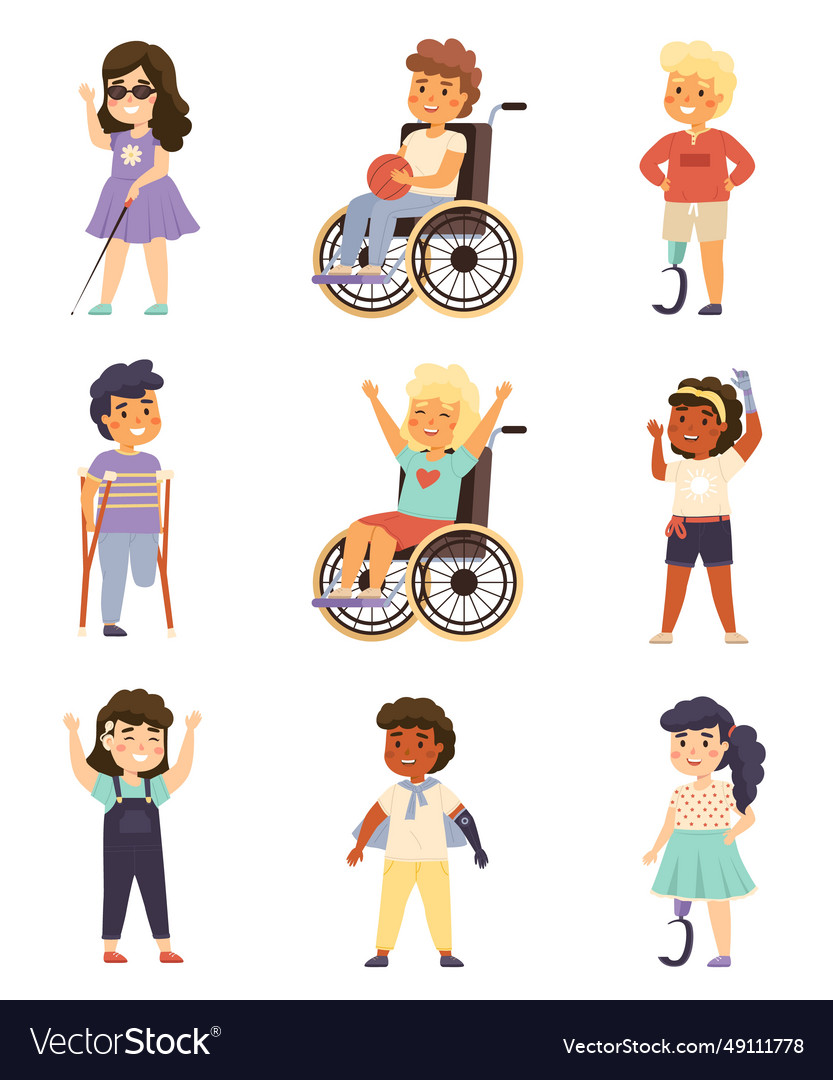 Disability kids cute handicapped children Vector Image