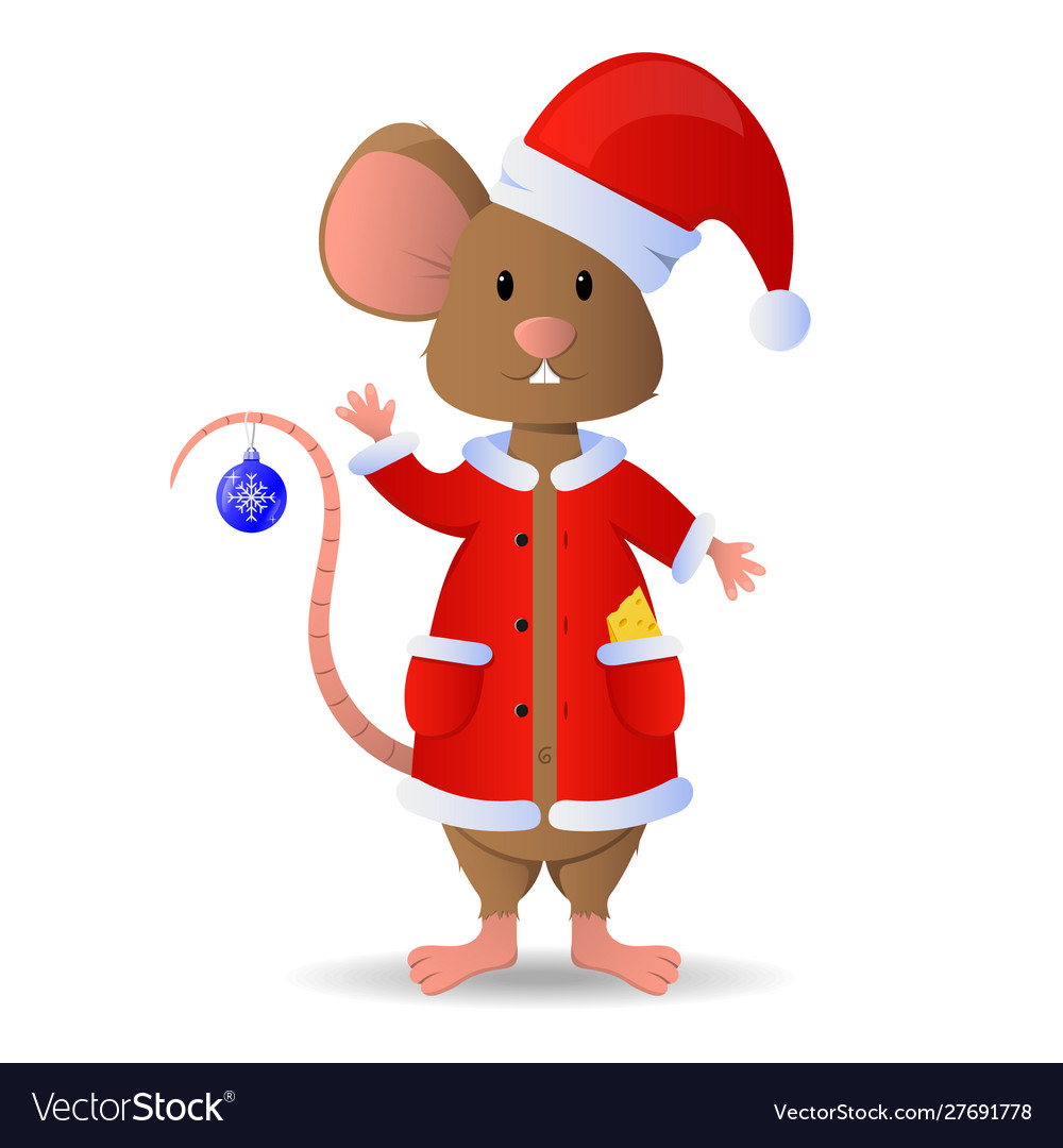 Mouse - santa claus in a red cap happy new Vector Image
