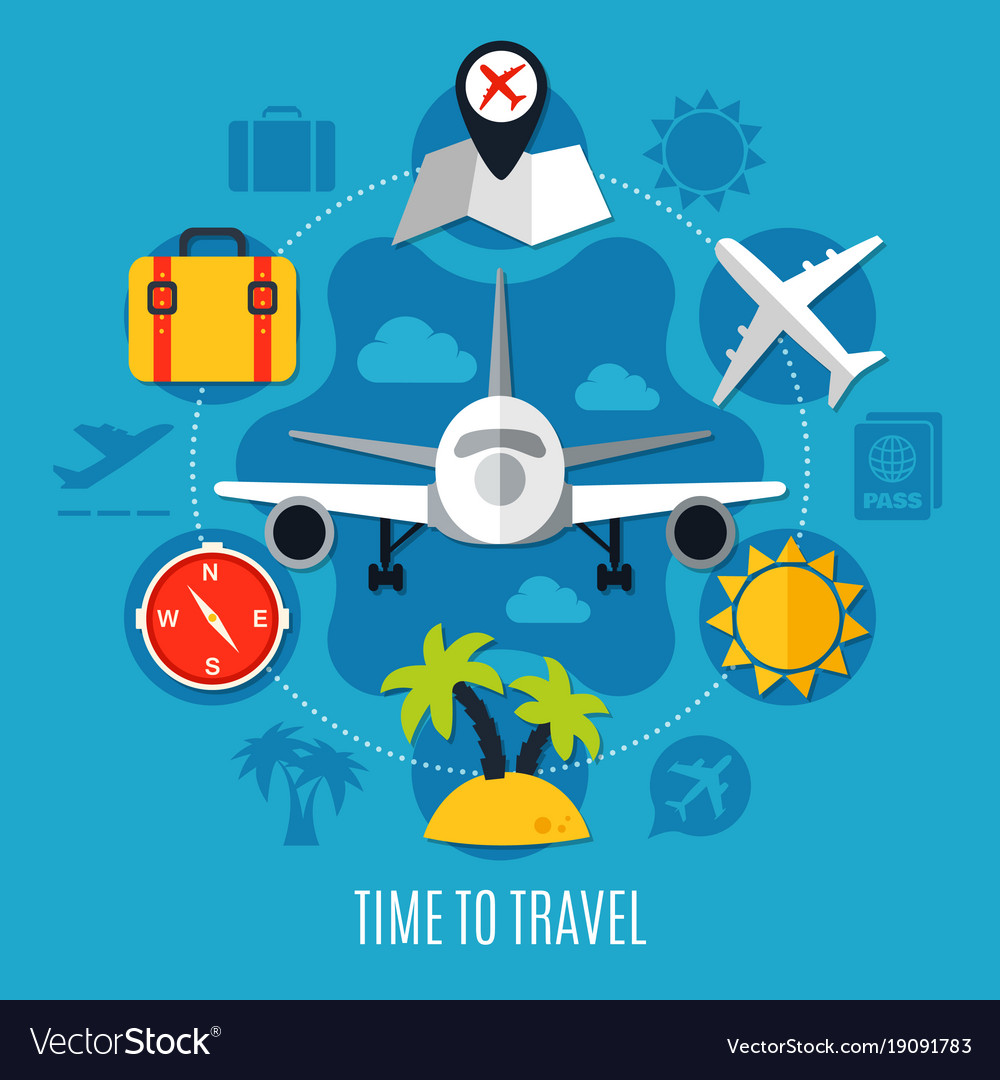 Air travel flat advertisement poster Royalty Free Vector