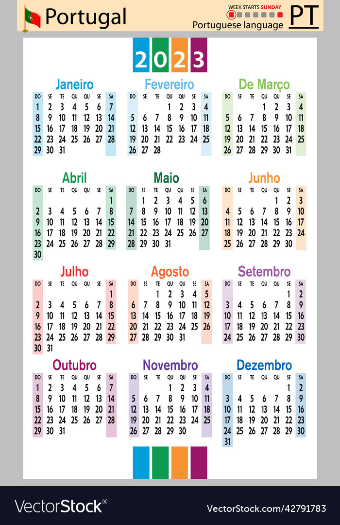 Portuguese vertical pocket calendar for 2023 week Vector Image