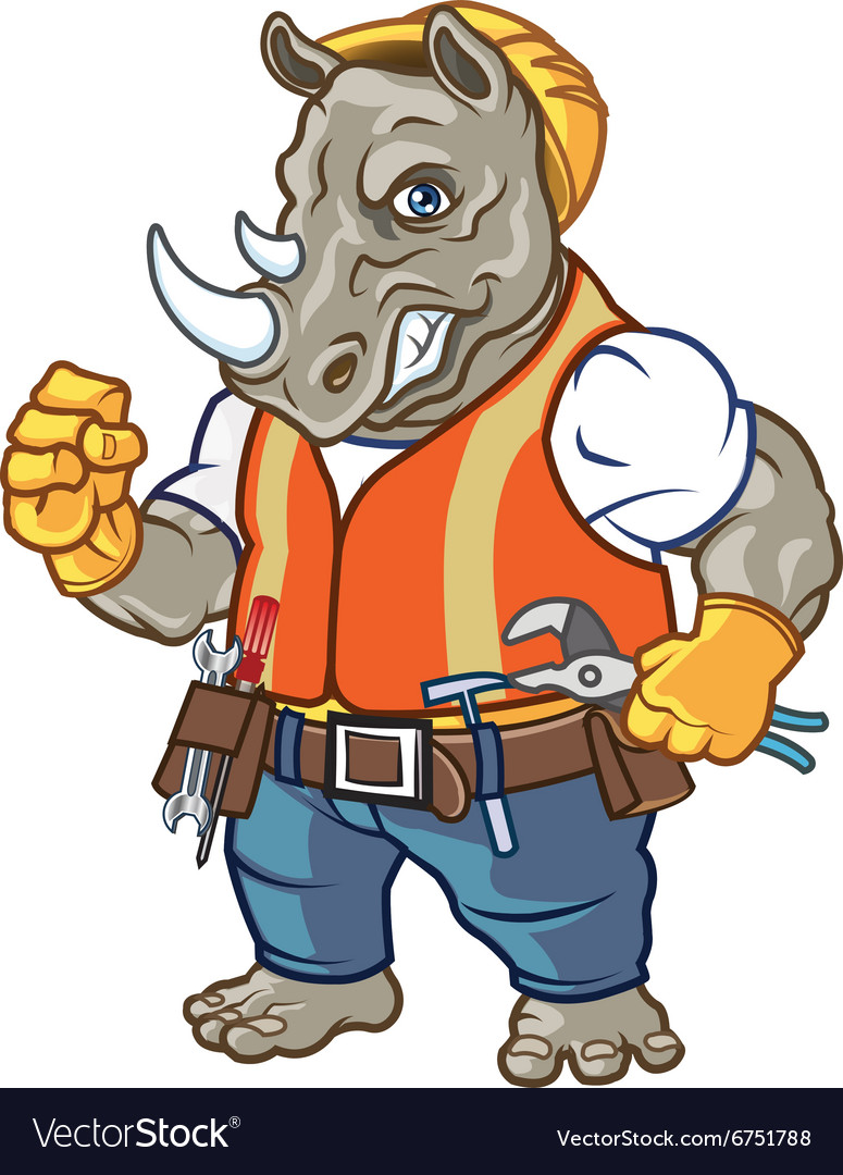 Angry Rhino Construction Worker Mascot Royalty Free Vector