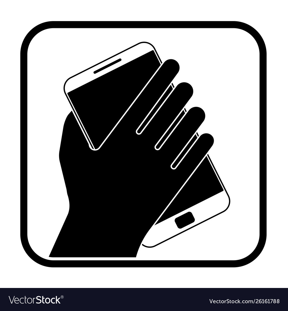 Monochrome icon with hand holding a phone Vector Image