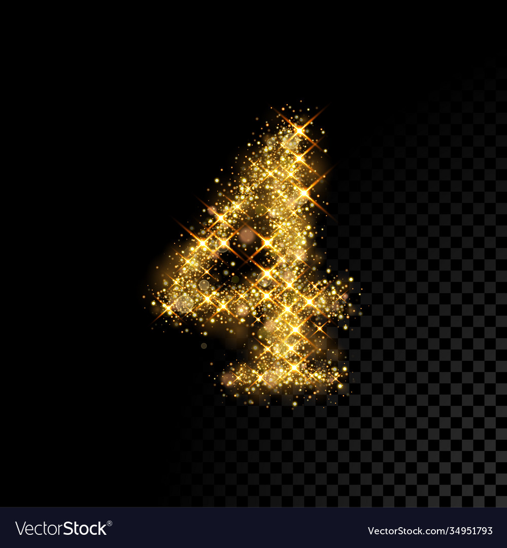 Gold glittering number four 4 on black background Vector Image