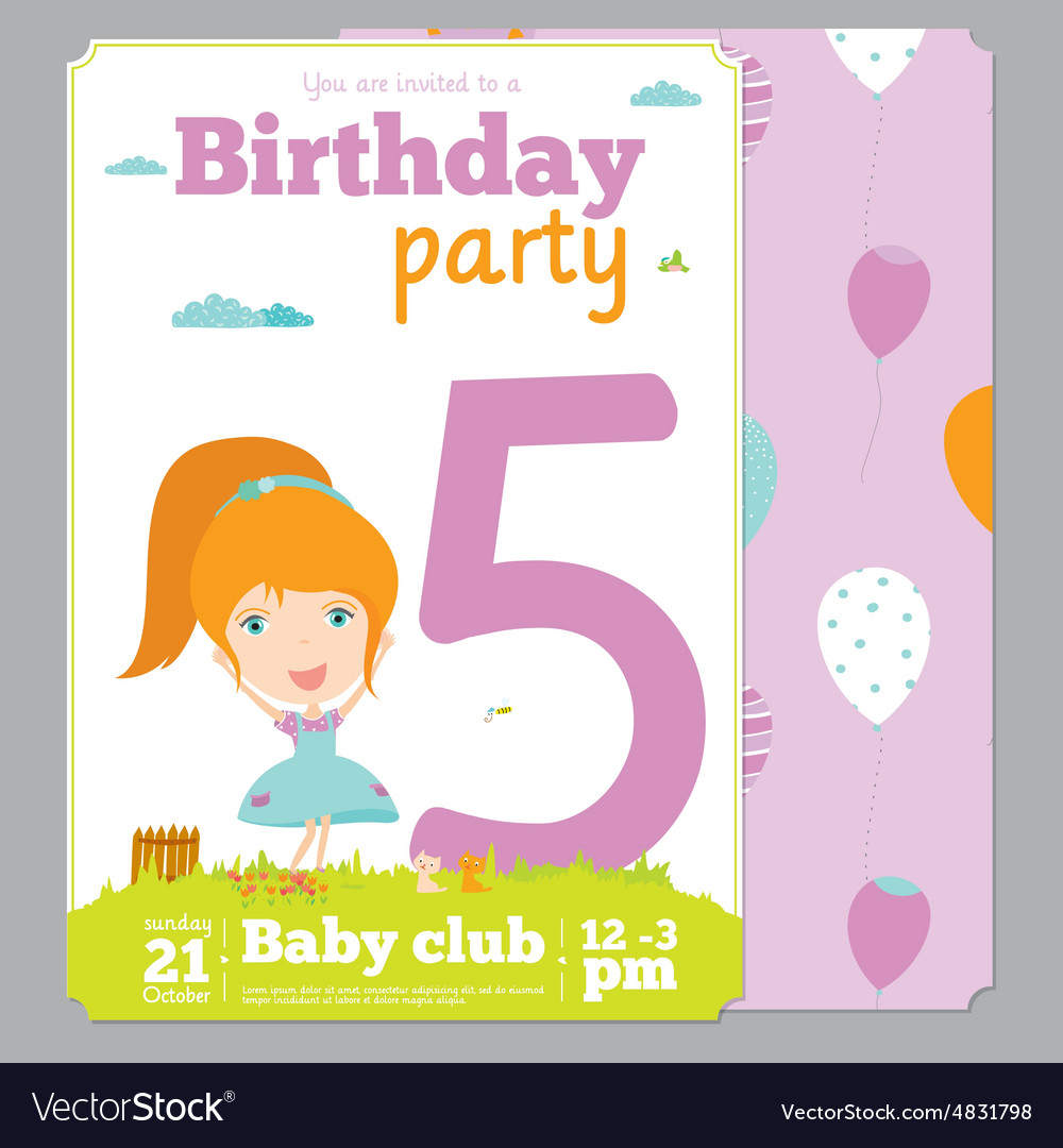 Birthday party invitation card template with cute