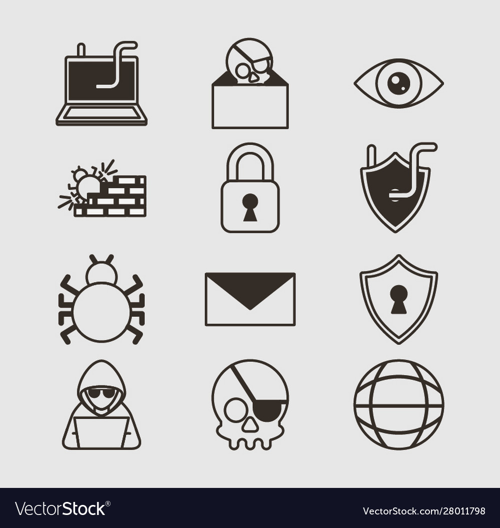 Bundle cyber security set icons Royalty Free Vector Image