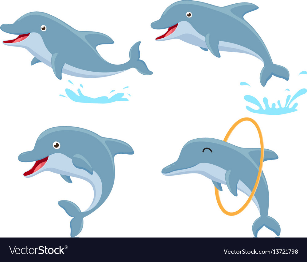 Cute Dolphin Cartoon Collection Set Royalty Free Vector