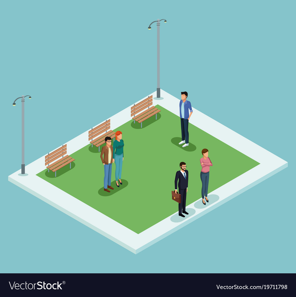 Isometric people in park